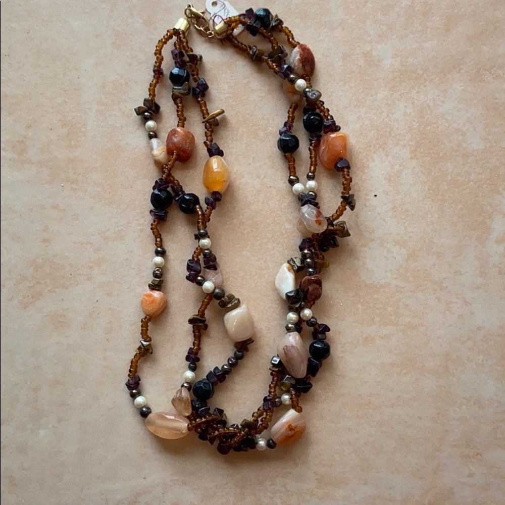 Gen Stone and Bead Necklace 17 1/2”